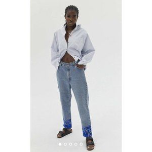 NWOT Free People x Levi's Vintage Style Blue Bandana Cropped Straight Jeans